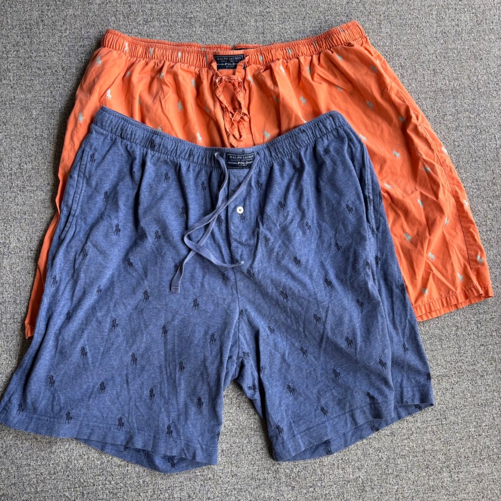 Polo Ralph Lauren Sleep Shorts Mens XL Lot of 2 Classic Blue Orange Pony Logo